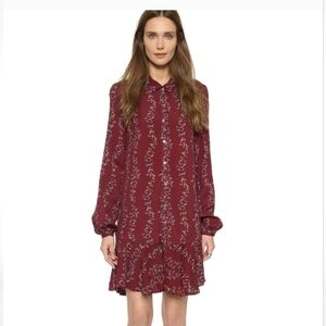 Free People Burgundy Floral Long Sleeve Dress